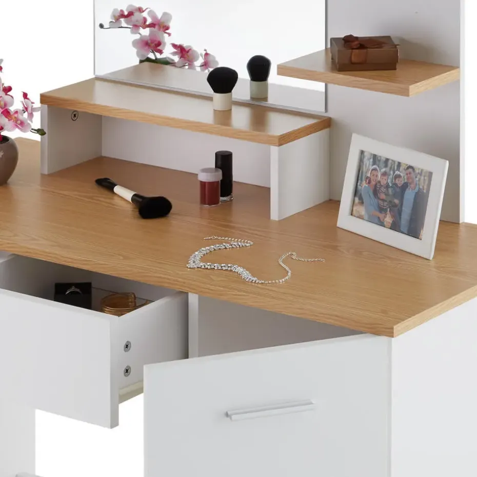 tectake Makeup-tafel Zoe , Wit/beuken