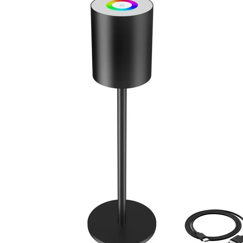 tectake Moderne tafellamp Corly, LED, 7 lichtkleuren, dimbaar, Zwart