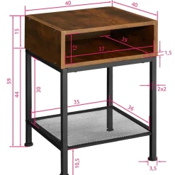 tectake Nachtkastje Harlow 40,5x40,5x52,5cm, Industrieel Hout Donker, Rustiek