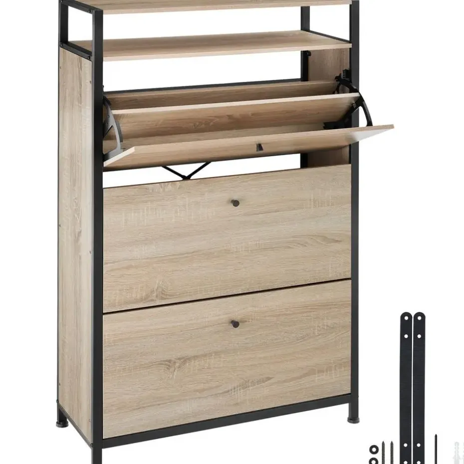tectake Schoenenkast, Industrieel Licht Hout, Eiken Sonoma