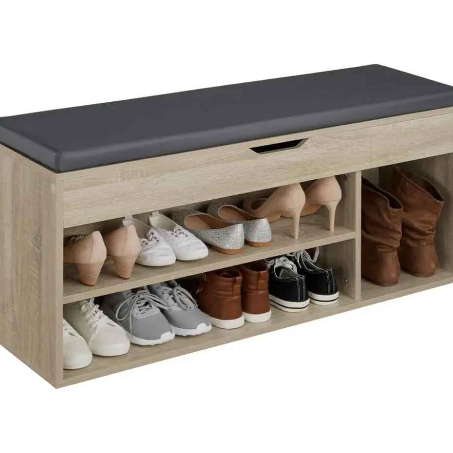 tectake Schoenenkast Natalya met zitkussen 104x30x49cm