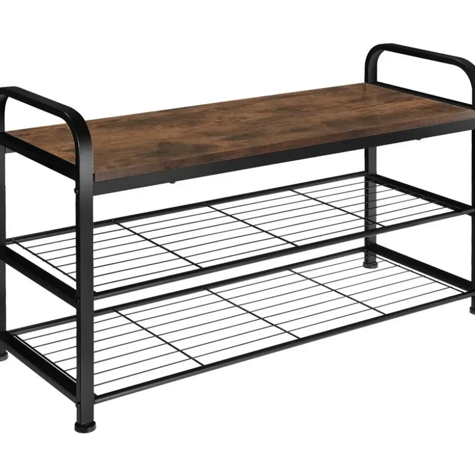 tectake Schoenenrek Southampton 91x36x55cm, Industrieel Hout Donker, Rustiek