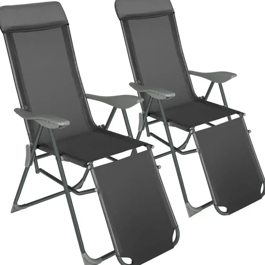 tectake Set van 2 aluminium tuinstoelen inklapbaar met hoofdsteun en voetensteun