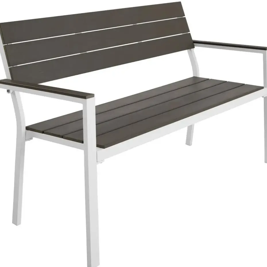 tectake Tuinbank Line 2-zitter met aluminium frame 128x59x88cm, Lichtgrijs/wit