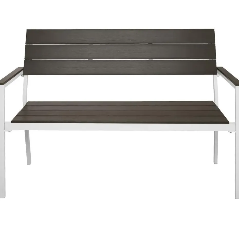 tectake Tuinbank Line 2-zitter met aluminium frame 128x59x88cm, Lichtgrijs/wit