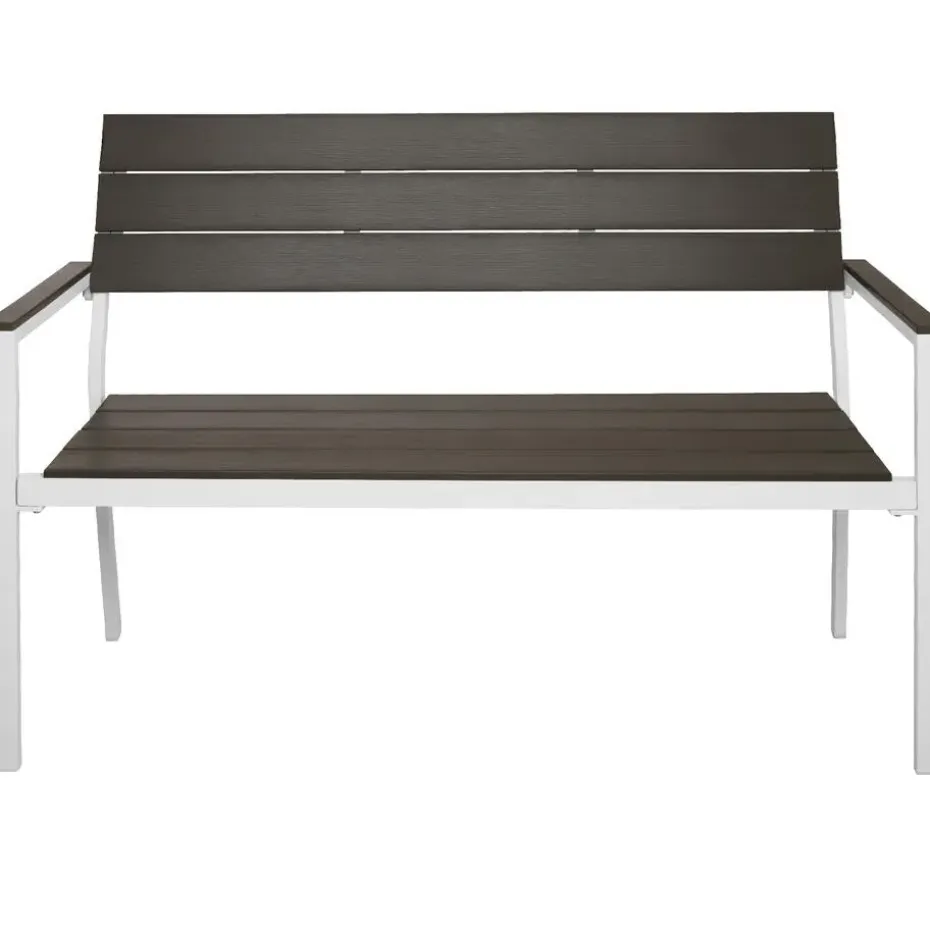 tectake Tuinbank Line 2-zitter met aluminium frame 128x59x88cm, Lichtgrijs/wit