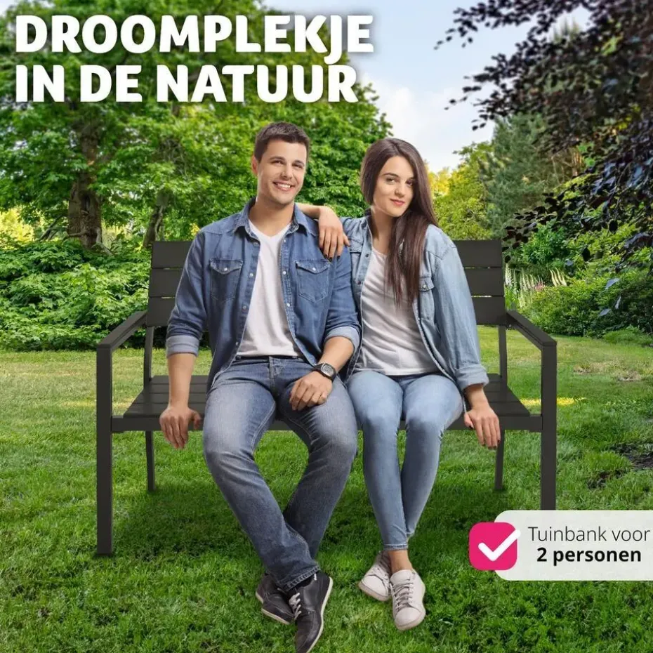 tectake Tuinbank Line 2-zitter met aluminium frame 128x59x88cm, Donkergrijs