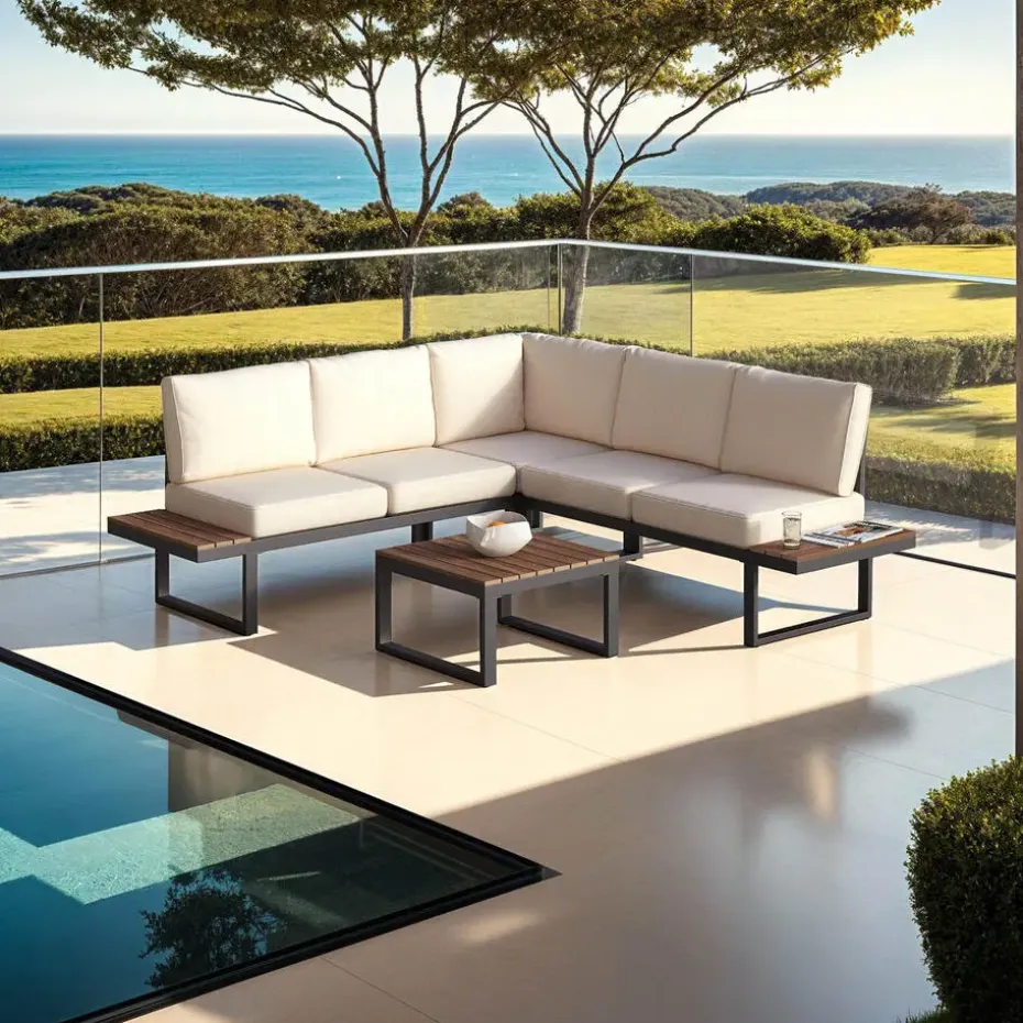 tectake Tuin-loungeset Eliar, 4-delig, met aluminium frame, Zwart