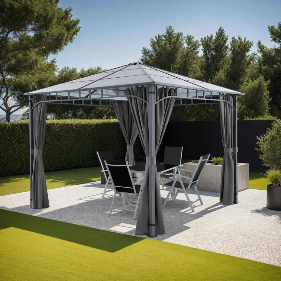 tectake Tuinpaviljoen Caracas, weerbestendig, polycarbonaat-dakplaten, Grijs