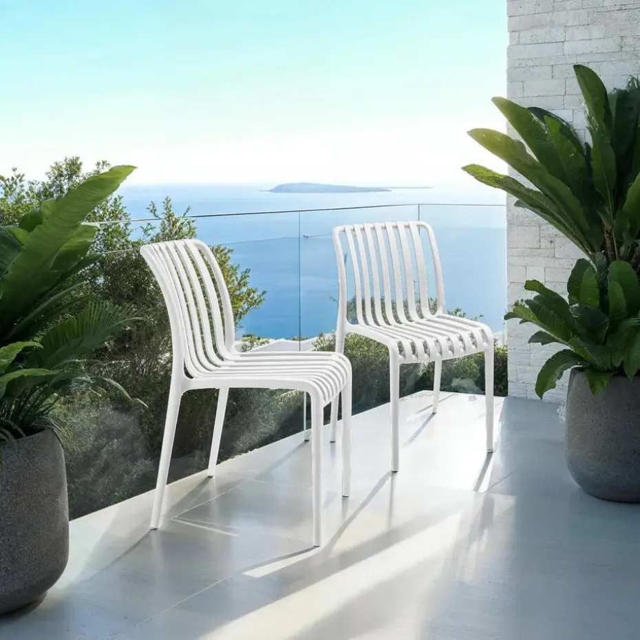 tectake Tuinstoelen Alcudia, weerbestendig, stapelbaar, Crème