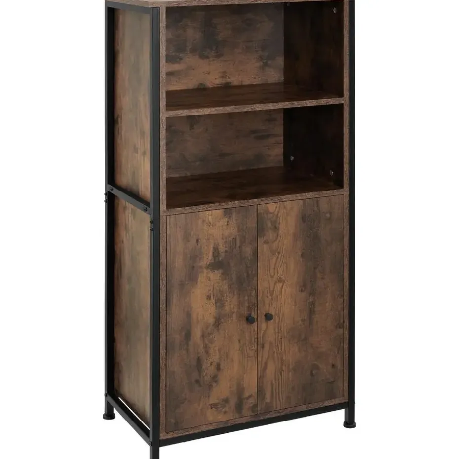 tectake Wandkast Doncaster 60x38x125cm, Industrieel Hout Donker, Rustiek