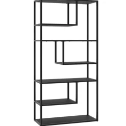 tectake Wandkast Venda met 6 vakken, industriële stijl, 85x35x188cm, Zwart