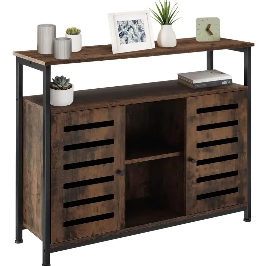 tectake Wandkast Warrington 100x37x82cm, Industrieel Hout Donker, Rustiek