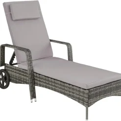 tectake Wicker ligbed Cassis, Grijs