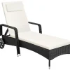tectake Wicker ligbed met wielen, Zwart/beige