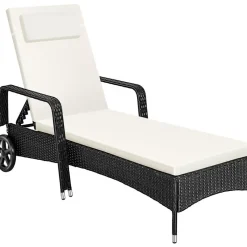 tectake Wicker ligbed met wielen, Zwart/beige