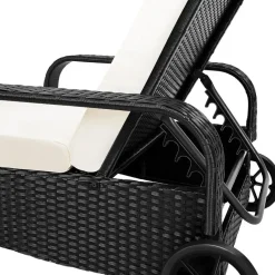 tectake Wicker ligbed met wielen, Zwart/beige