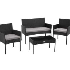 tectake Wicker loungeset Palese voor 4 personen - Zwart