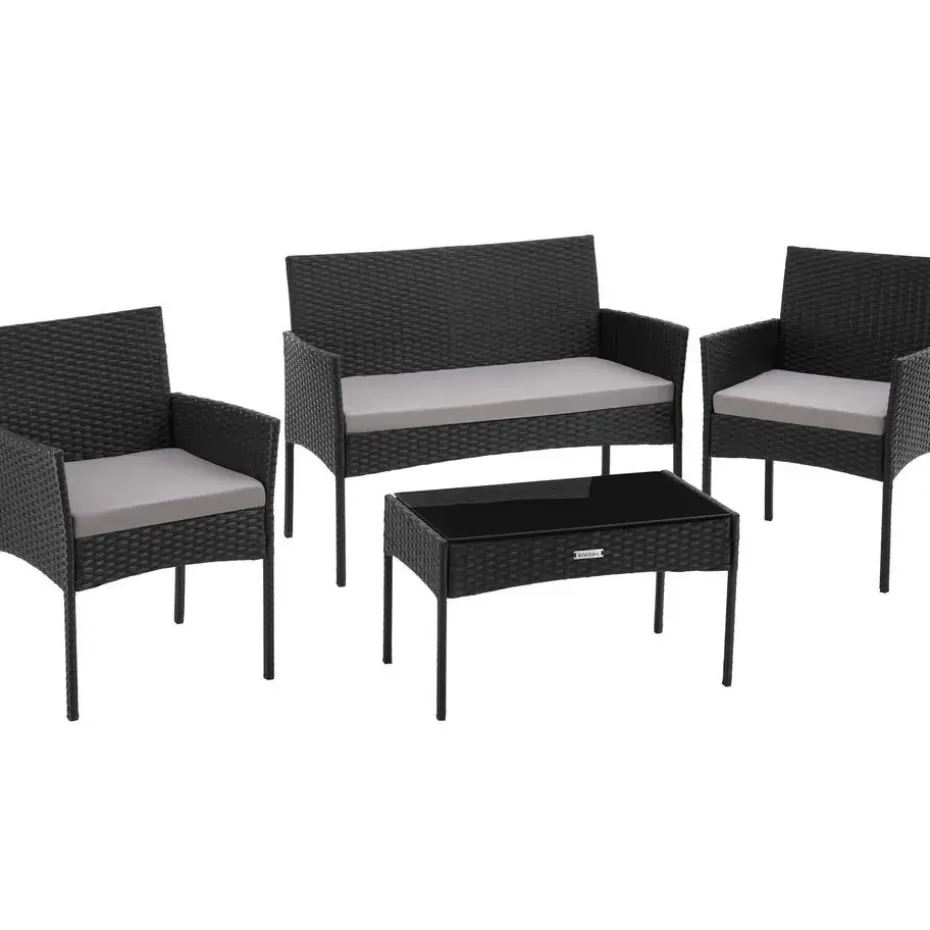 tectake Wicker loungeset Palese voor 4 personen - Zwart