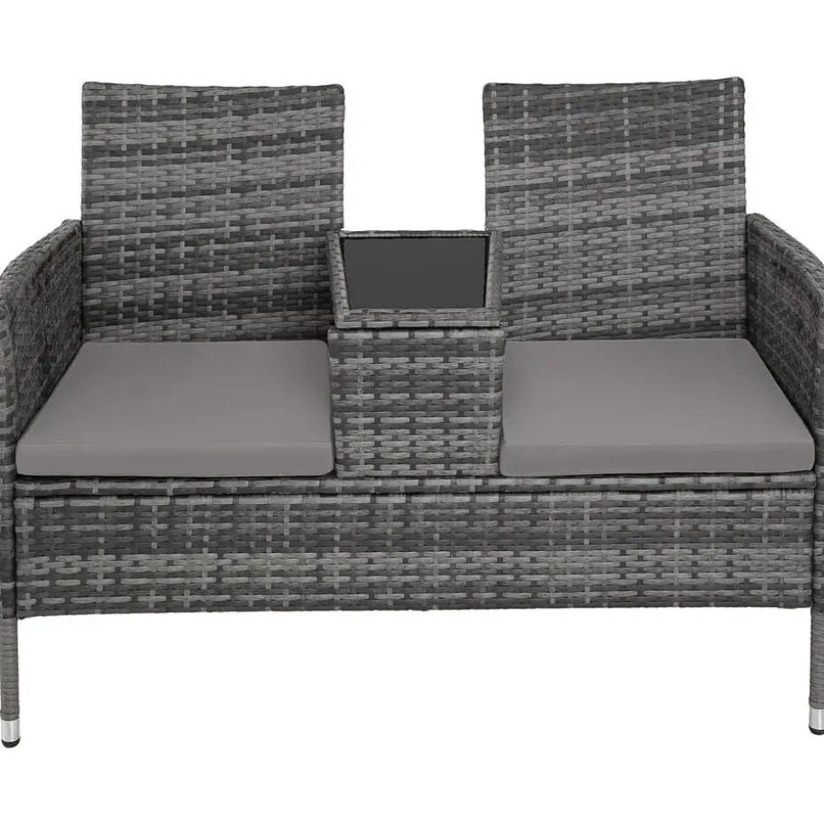 tectake Wicker tuinbank met tafel, Grijs/lichtgrijs