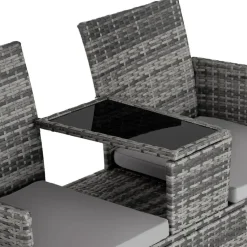 tectake Wicker tuinbank met tafel, Grijs/lichtgrijs