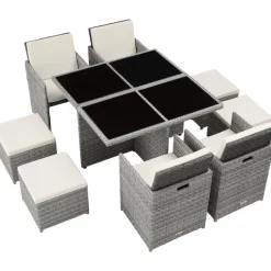 tectake Wicker tuinset Manhattan 4+4+1 met aluminium frame en beschermhoes