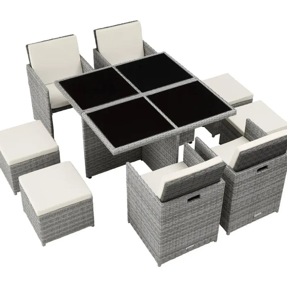 tectake Wicker tuinset Manhattan 4+4+1 met aluminium frame en beschermhoes