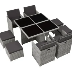 tectake Wicker tuinset Manhattan 4+4+1 met aluminium frame en beschermhoes