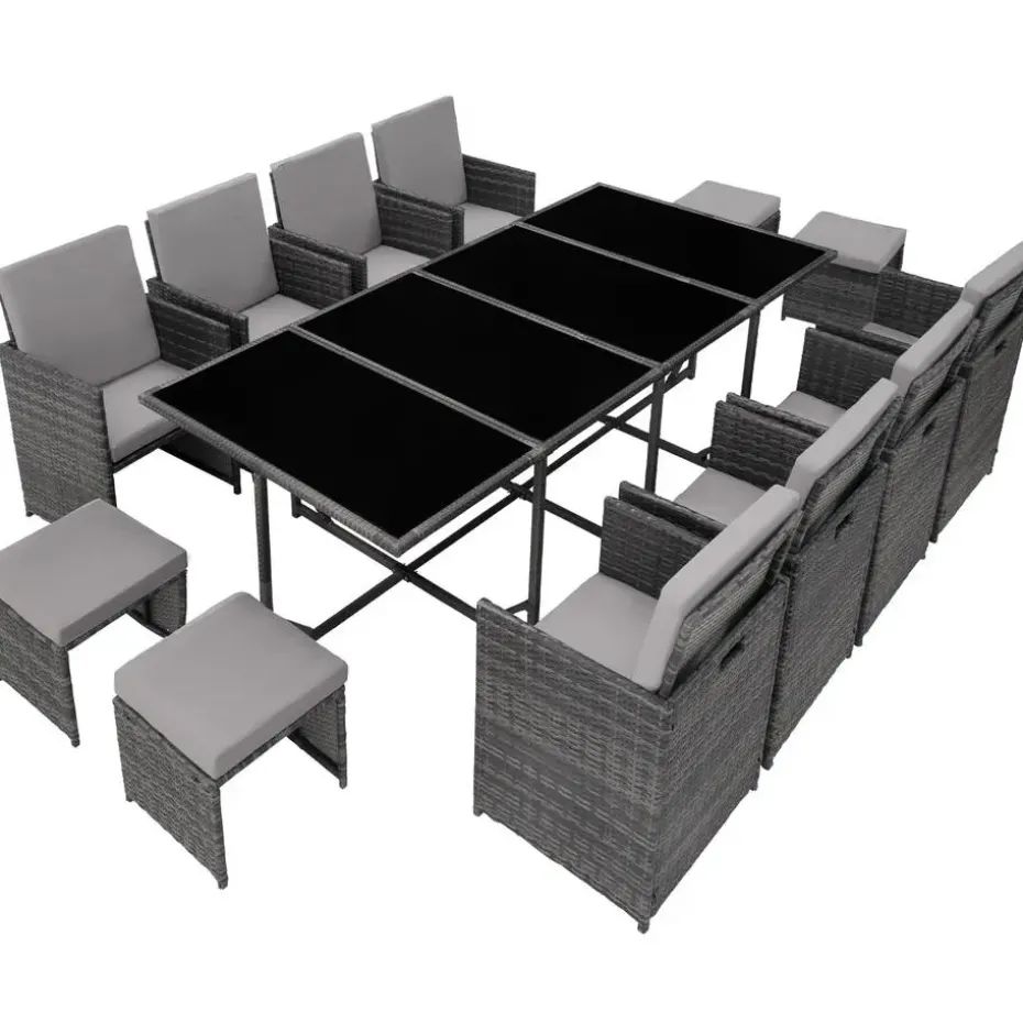 tectake Wicker tuinset Palma 8+4+1 met beschermhoes - Grijs/lichtgrijs