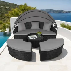 tectake Wicker zonne-eiland Santorini, Zwart
