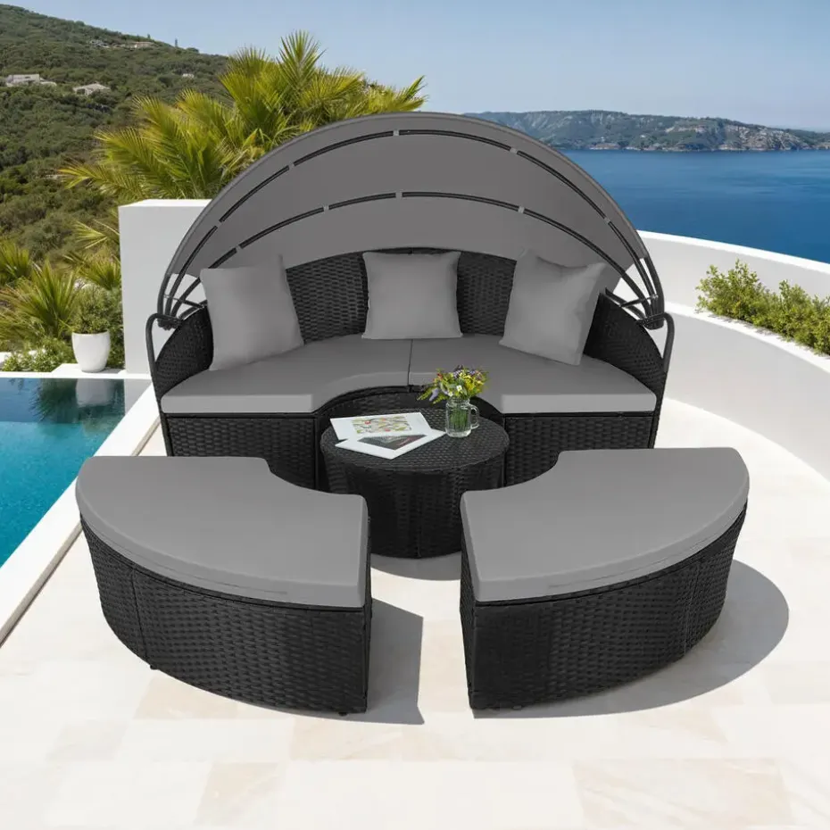 tectake Wicker zonne-eiland Santorini, Zwart