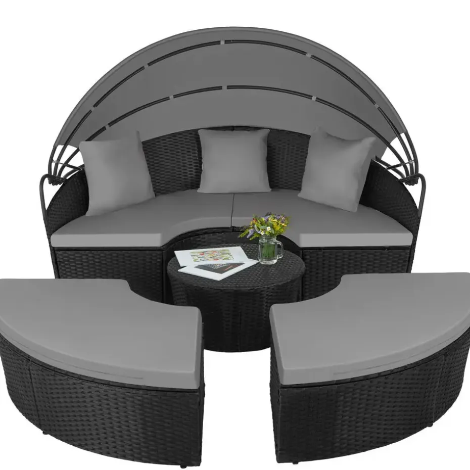 tectake Wicker zonne-eiland Santorini, Zwart