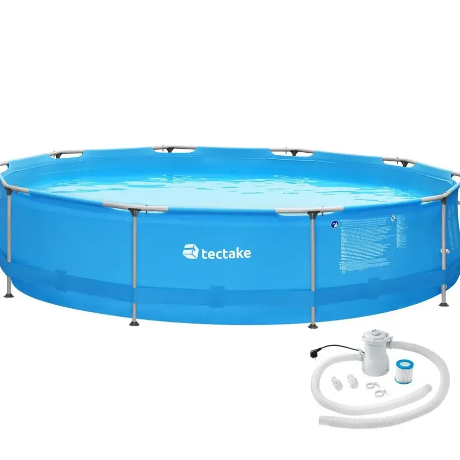 tectake Zwembad rond met stalen frame en filterpomp Ø 360 x 76 cm, Blauw