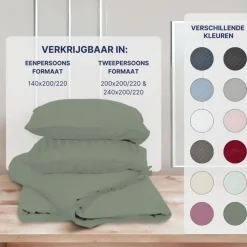 Ten Cate 100% Katoensatijnen Tweepersoons Dekbedovertrek - 200x200/220 - Groen