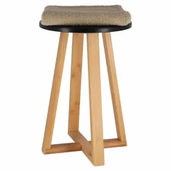 Tendance Bijzet krukje - zwart - bamboe hout - D30 x H43 cm