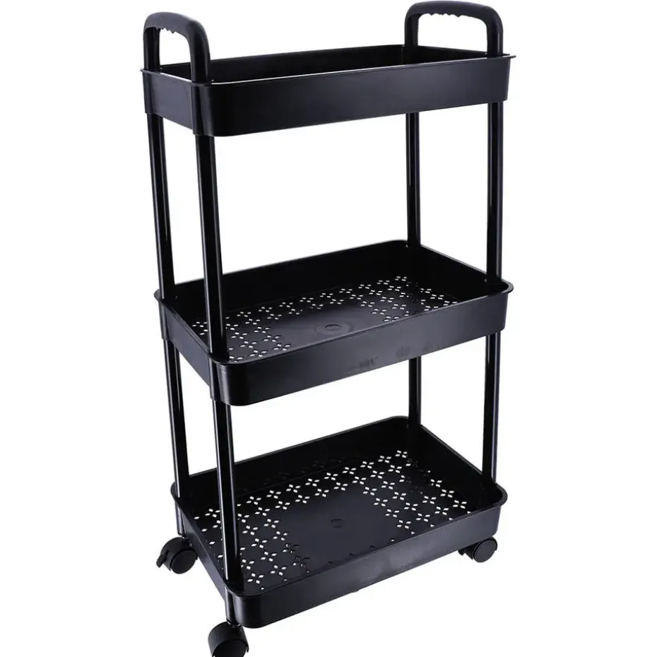 Tendance Keuken/badkamer trolley 3 laags - 38 x 26 x 77cm - zwart