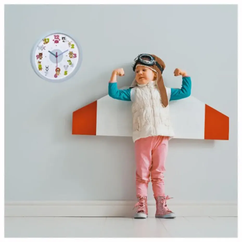 TFA Kinderkamer wandklok - dieren - lichtblauw - D30 cm - rond