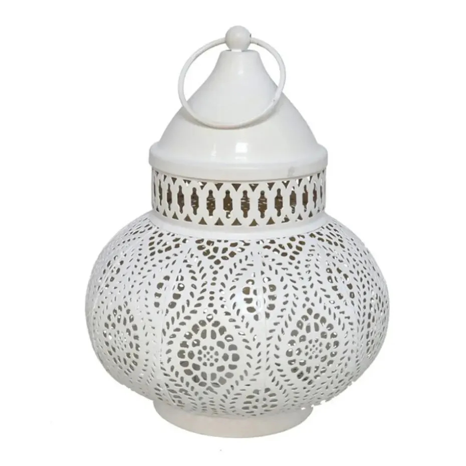 Tuin lantaarn - Marokkaanse sfeer - wit/goud - D15 x H19 cm - metaal