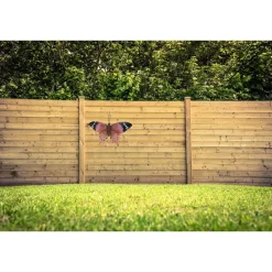Tuindecoratie muurvlinder - bruin en roze - metaal - 44 cm