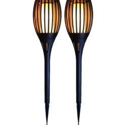 Tuinfakkel - solar - tuinverlichting - zwart - vlameffect - 58 cm