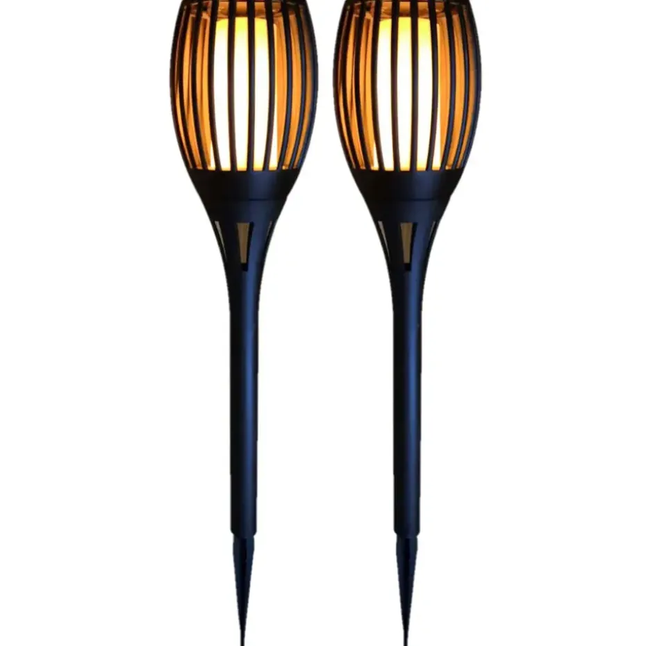 Tuinfakkel - solar - tuinverlichting - zwart - vlameffect - 58 cm