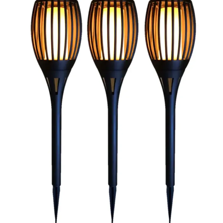 Tuinfakkel - solar - tuinverlichting - zwart - vlameffect - 58 cm