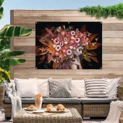 Tuinposter Bloemenrijkdom - 100 x 140cm - Bruin