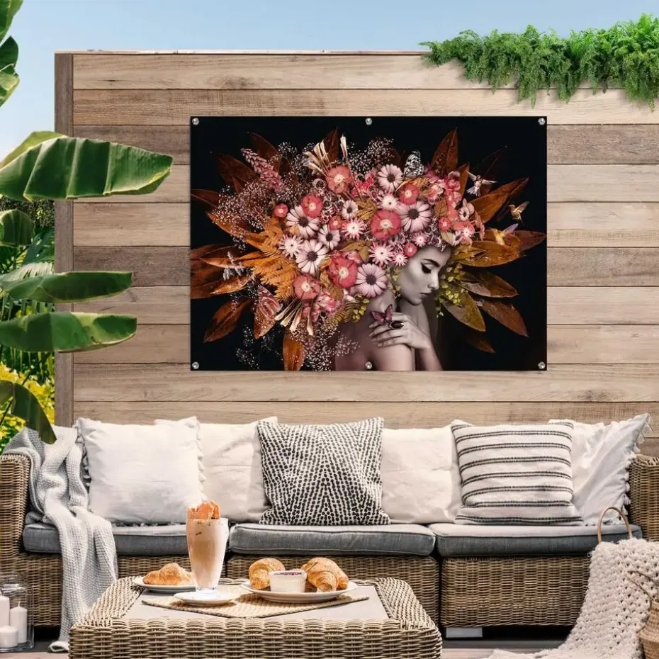 Tuinposter Bloemenrijkdom - 100 x 140cm - Bruin