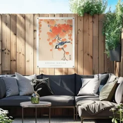 Tuinposter Ohara Koson Great tit - 80 x 60cm - Oranje