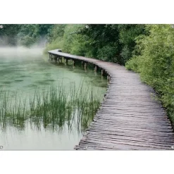 Tuinposter Steiger aan de rand van het meer - 100 x 140cm - Groen