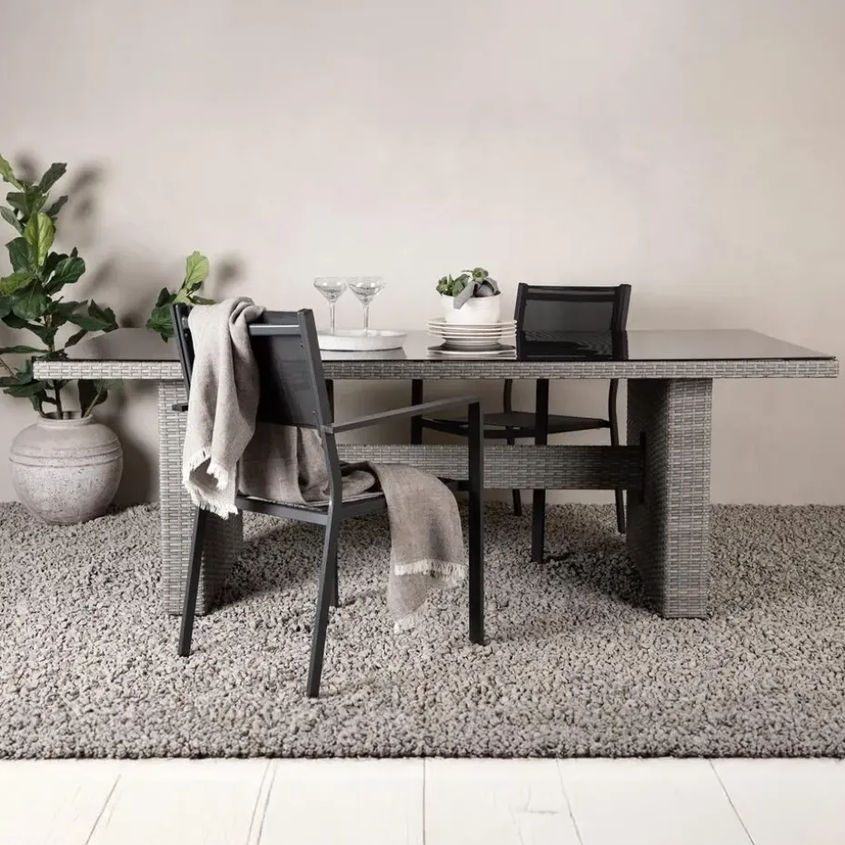 Tuintafel Grijs Wicker/Glas - 200x100x74cm - Padova