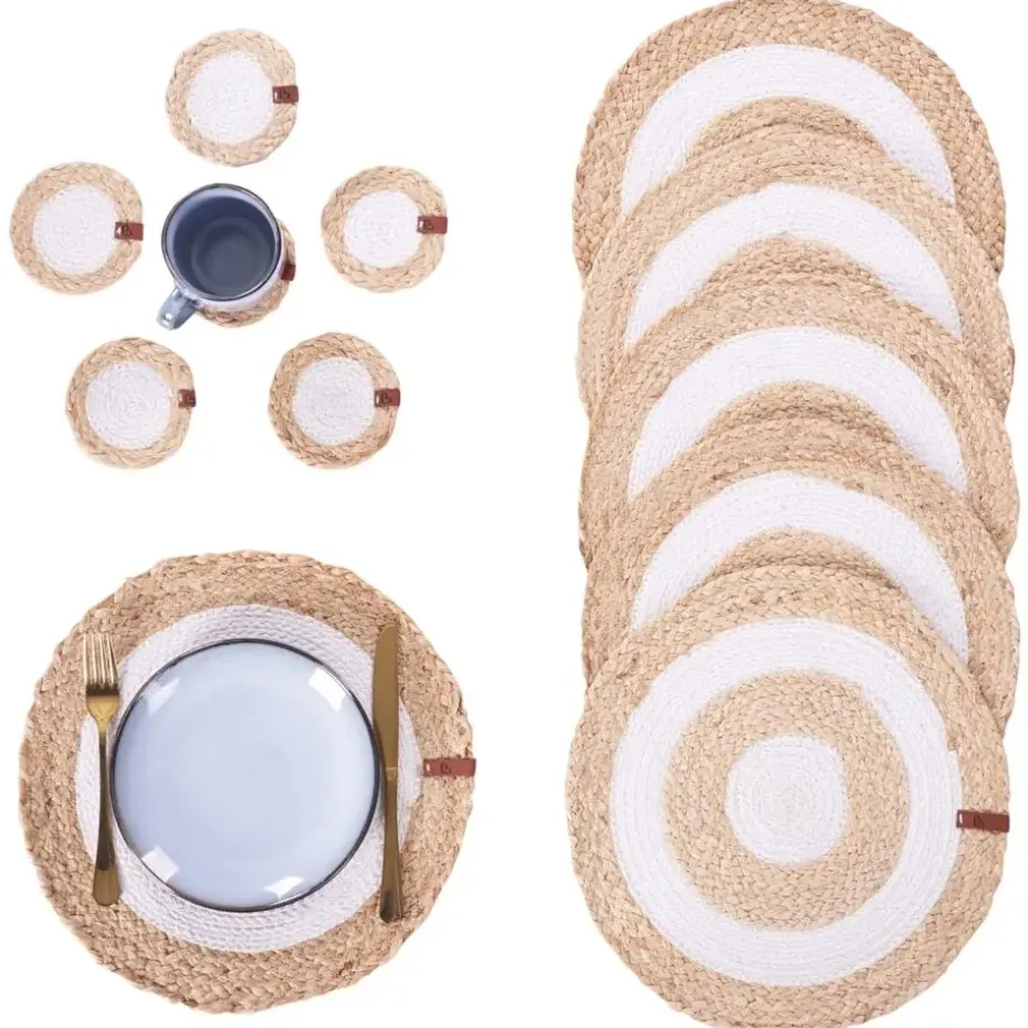 TUMERIC - Set van 12 placemats en onderzetters - Natuurlijk - Jute
