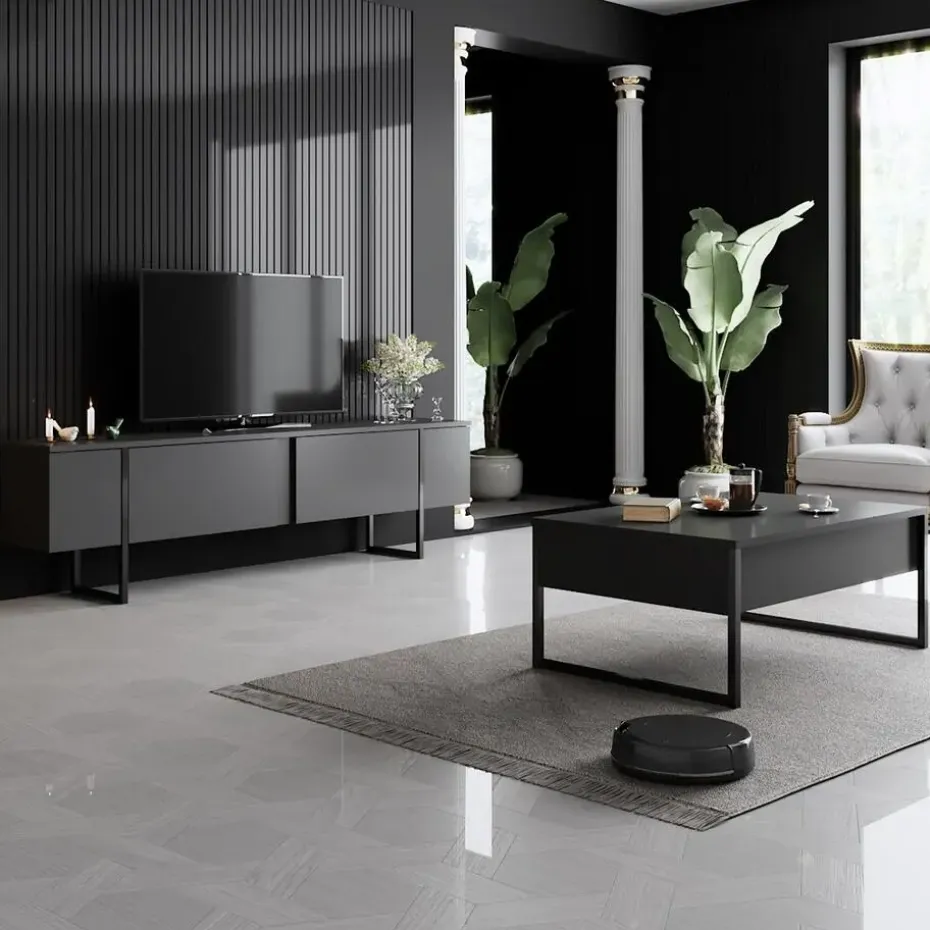 Tv-Meubel Luxe Melamine Antraciet Zwart