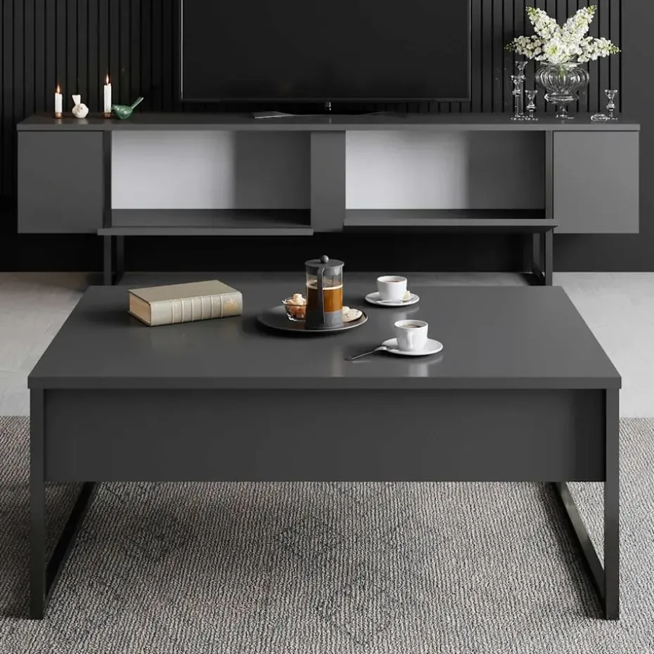 Tv-Meubel Luxe Melamine Antraciet Zwart